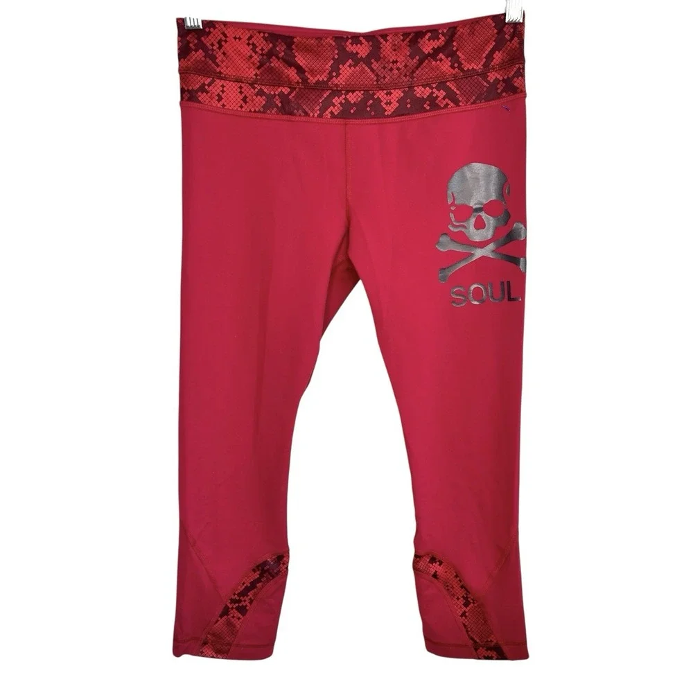 Lululemon X Soul Cycle Capri Leggings Athleisure Skull Women 6 Cherry Red Active